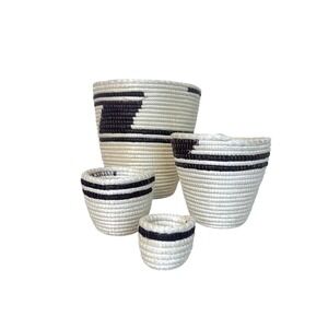 Stacking Woven Trinket Baskets | Black & White Southwest Decor | Mini Basket Set